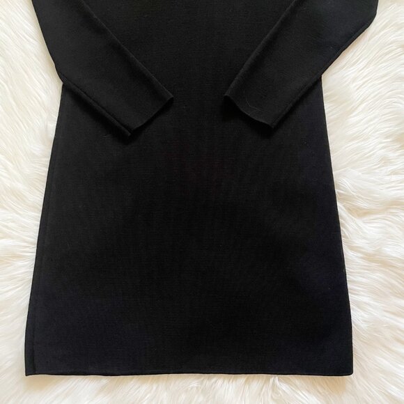 VTG Saint James Black Wool Knit Gold Button Shoulder Long Sleeve Mini Dress - Picture 4 of 10